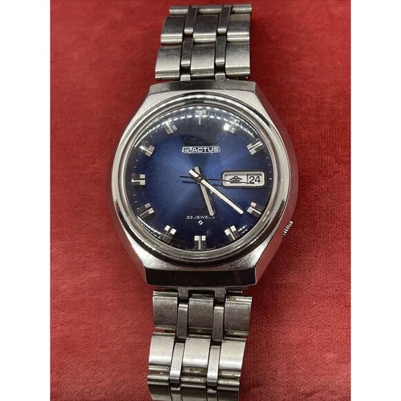 VINTAGE 1975 Seiko 5 Actus SS 23j Mens Watch Bracelet Blue Dial 6106-8680 - Picture 7 of 10